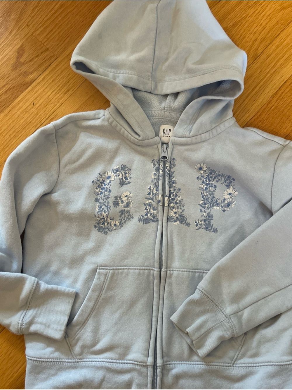 GAP Light Blue Floral-Logo Zip Hoodie